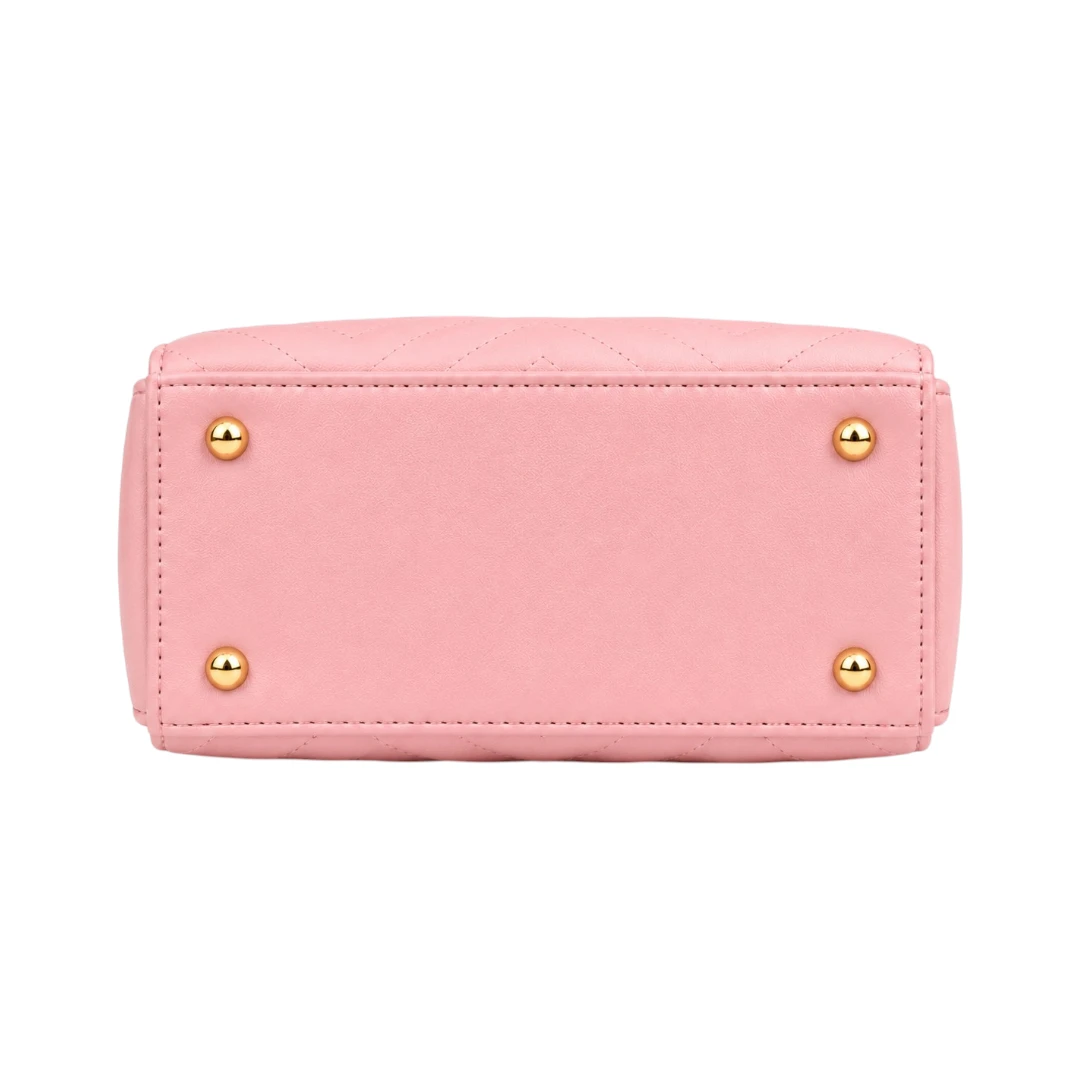 StylishBag Luxury Pink Quilted Top Handle Handbag with Fur Charm
