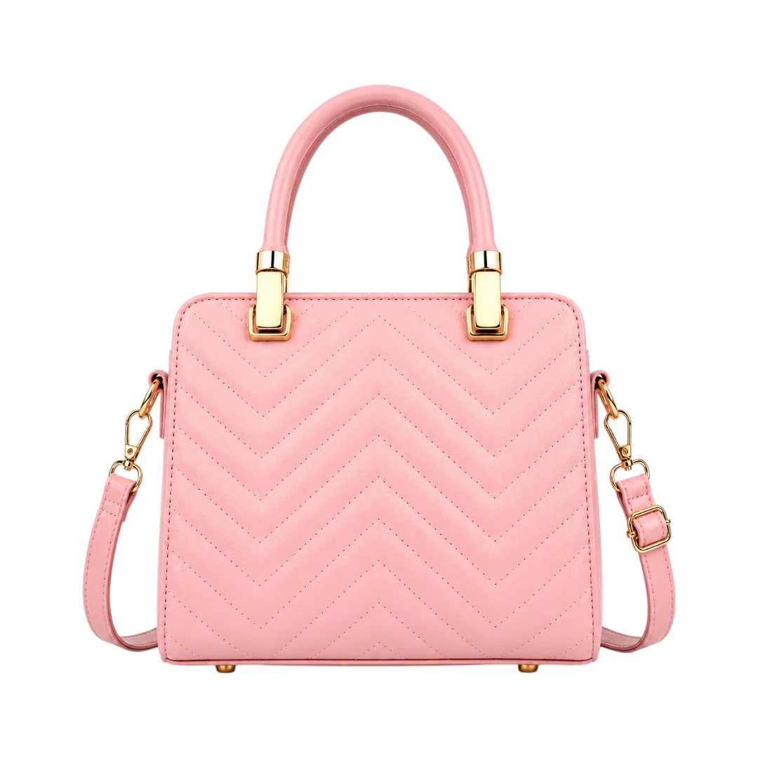 StylishBag Luxury Pink Quilted Top Handle Handbag with Fur Charm
