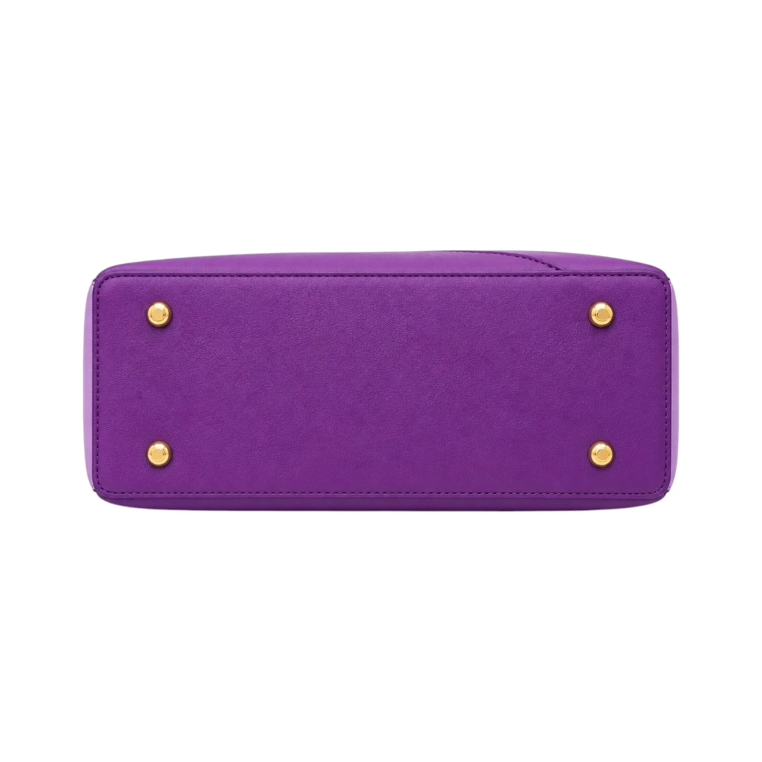 StylishBag Luxury Purple Colorblock Tote Handbag with Pom-Pom Charm