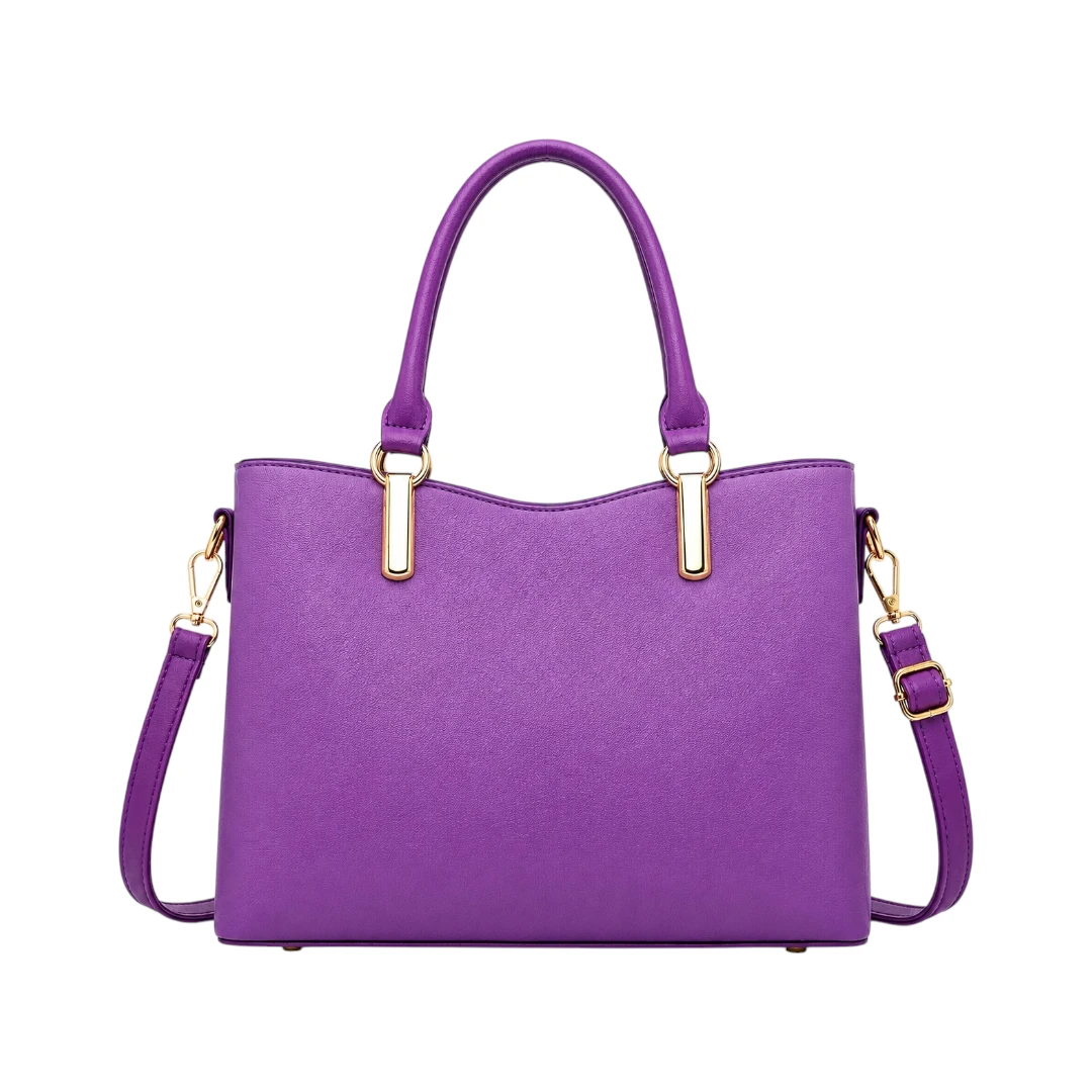 StylishBag Luxury Purple Colorblock Tote Handbag with Pom-Pom Charm