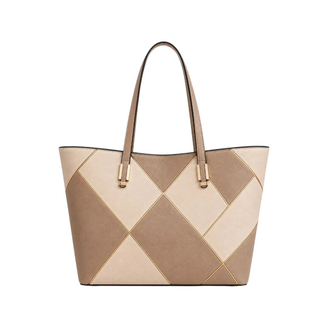 StylishBag Premium Beige Geometric Tote Handbag for Women