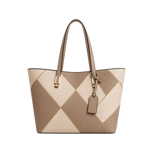 StylishBag Premium Beige Geometric Tote Handbag for Women